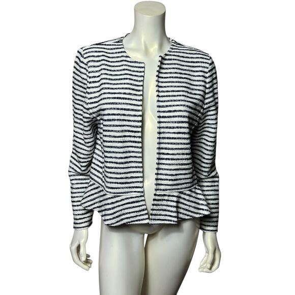 LOFT Outlet Striped Textured Blazer Cardigan Open Front Nautical Navy White LP - Picture 1 of 7